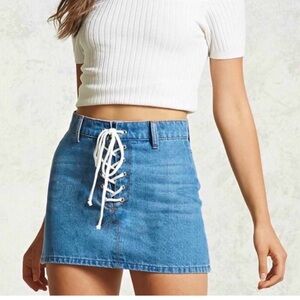 Forever 21 Denim Lace Up Front Mini Denim Skirt